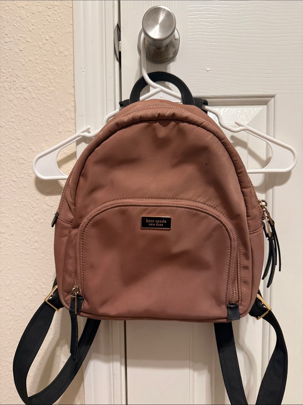 kate spade Dusty Rose Nylon Mini Backpack with Black Straps and Gold Hardware